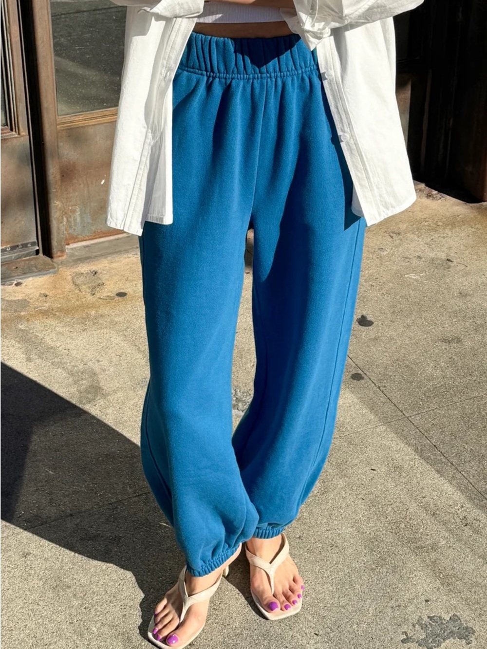 Le Bon Shoppe French Terry Balloon Pants in Teal Blue - Picture 3 of 6